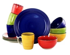 12 Piece Color Vibes Stoneware Round Plates, Bowls and Cups Dinnerware Set for 4