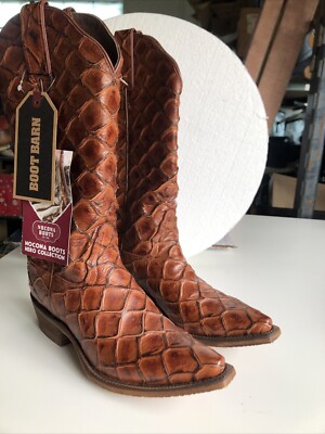 New!!! Nocona Bessie Cognac Exotic Fish Scale Print Boots Women's