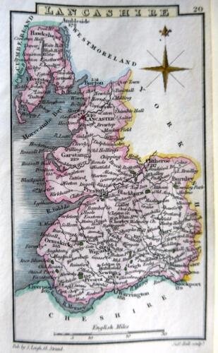 LANCASHIRE LANCASTER  BY LEIGH / HALL HAND COLOUR GENUINE ANTIQUE MAP  c1826 - Picture 1 of 1
