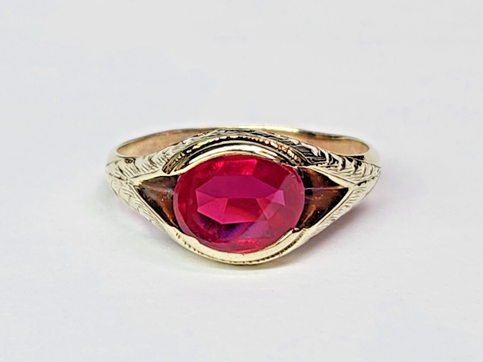 1940s 13k Gold Lab Created Ruby Split Shank Semi … - image 3