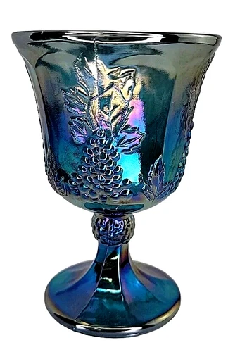 Indiana Glass Vintage Blue Carnival Harvest Grape Pattern USA 5 3/8” Stem Glass