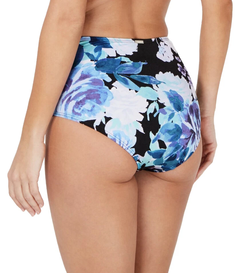 CALVIN KLEIN 花卉高腰比基尼下装 L 码大号花卉青绿色泳装 — 第 2/3 张图片