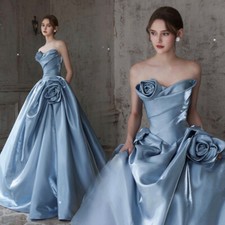 Womens Blue Bridal Toast Dress Morning Robe Banquet Wedding Evening Party Dress