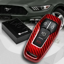 For Mustang Real Red Carbon Fiber 3/4 Button Smart Remote Key Shell Cover Case