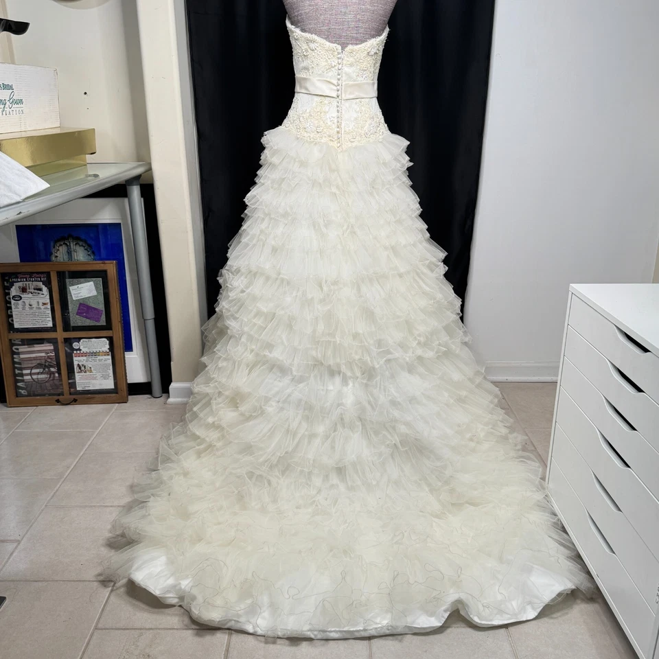 Justin Alexander Wedding Dress Size 2 Ivory A-Line Strapless Tulle Halter Train - Image 3 of 4