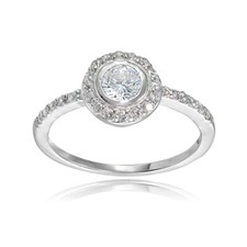 Sterling Silver Cubic Zirconia Round-cut Halo Bridal Engagement Ring, Size 9