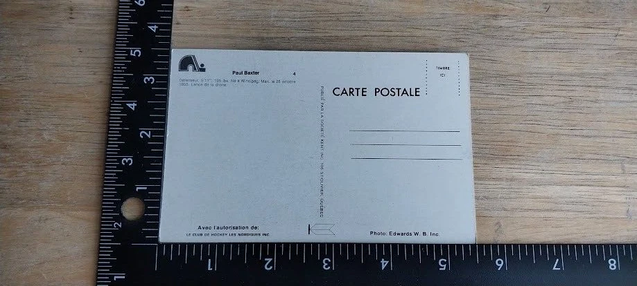 Paul Baxter Quebec Nordiques Postcard 1976 77 Pittsburgh Calgary Syracuse WHA - Image 3 of 3