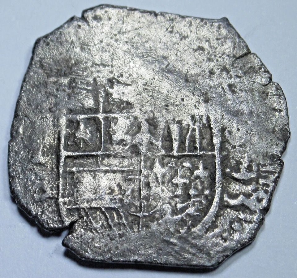 1593 Spanish Silver 1 Reales Genuine Antique 1500's Pirate Treasure Cob Coin - Image 2 of 2