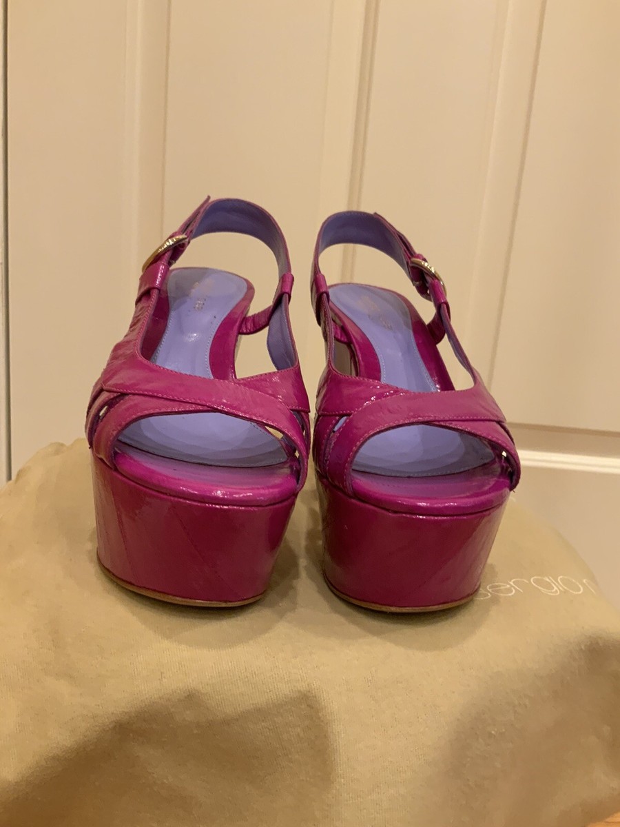 Sergio Rossi Magenta platform sandals in patent leather US Size 8