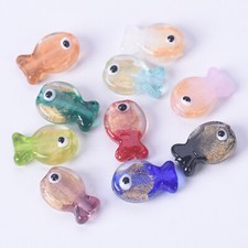5pcs Fish Shape 19x13mm Handmade Golden Foil Lampwork Glass Loose Beads DIY Lot