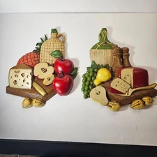 Vtg 1977 Pair Burwood Wine Cheese Charcuterie Board Wall Hanging Plastic Decor
