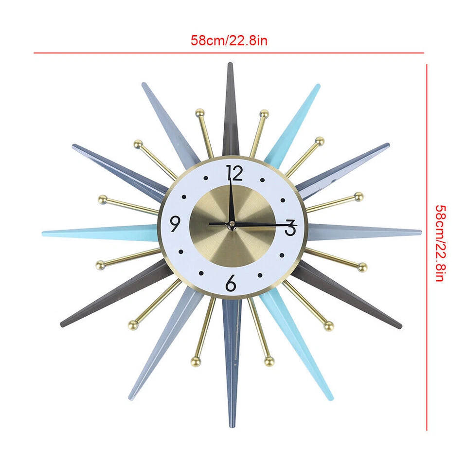 23 Inch Retro Metal Art Sunburst Clock Vintage Mid Century Modern Wall Clock NEW - Image 2 of 4