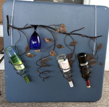 Decorative Wall Mounted Wine Rack 4 Bottles  3 Glasses Heavy Gauge Wire Bronze