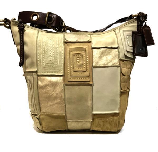 バッグ Coach Suede Masaic Patchwork Duffel RARE Coach Ltd Ed Mossaic Finest Suede Beige Metallic Leather LG