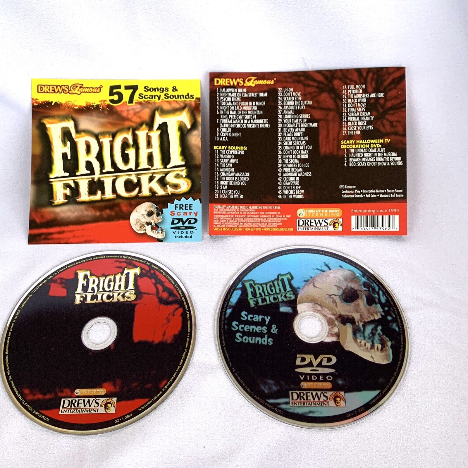 Drew’s Famous Fright Flicks 57 Halloween Songs Scary Sounds TV Decoration CD DVD