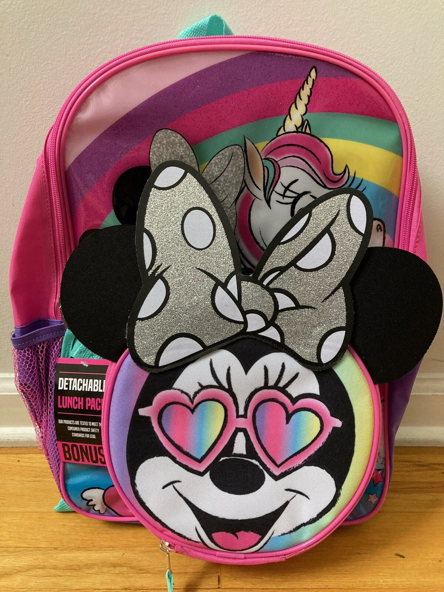 Disney Minnie Mouse Backpack Detachable Lunchbox Unicorn Girls School NWT  Pink