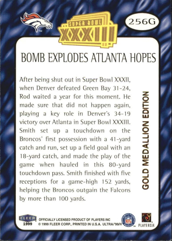 1999 Ultra Gold Medallion #256 Rod Smith BB - FB - Image 2 of 2