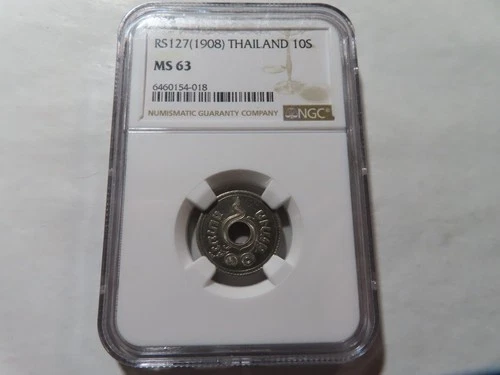 Q60 Thailand RS127(1908) 10 Satang NGC MS-63