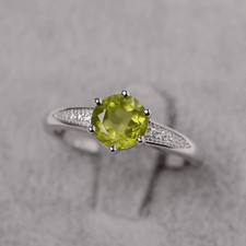 Peridot Round Cut Gemstone 925 Sterling Silver Solitaire Ring Duty Free