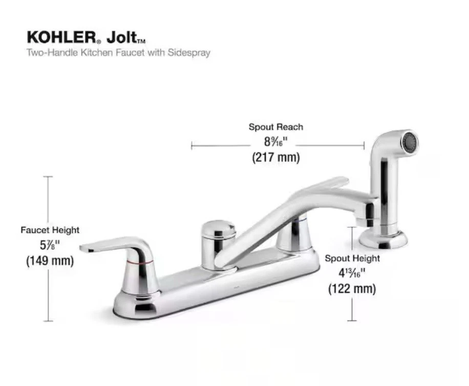 Kohler Jolt K-30616-CP 水龙头带喷雾器品牌镀铬 — 第 2/4 张图片
