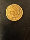 1901 indian head penny cent reddish/brown