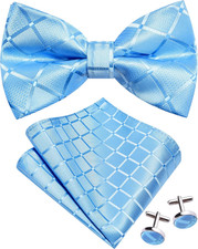 Mens Plaid Checkered Bow Tie Handkerchief Jacquard Woven Adjustable Pre-Tied Bow