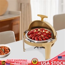 Gold Round Roll-Top Chafing Dish Set Commercial Stainless Steel Buffet Warmer