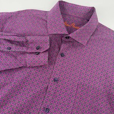 Alan Flusser Men's Size XL Long Sleeve Button Down Shirt Purple Geometric Cotton