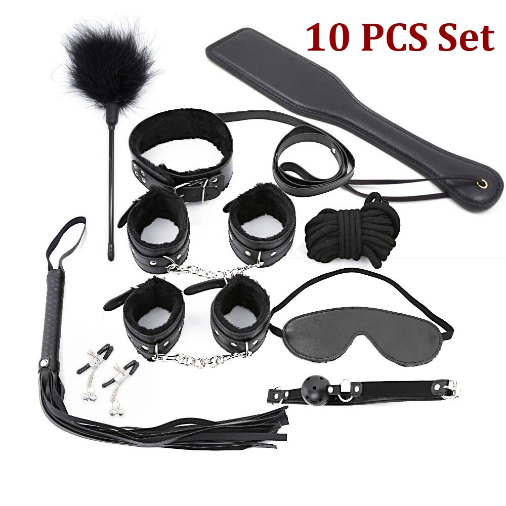 10pcs Set Handschellen Für Paare Schwarz Whip Handschellen Couples Slave Games 10pcs Set Handschellen Für Paare Schwarz Whip Handschellen Couples Slave Games