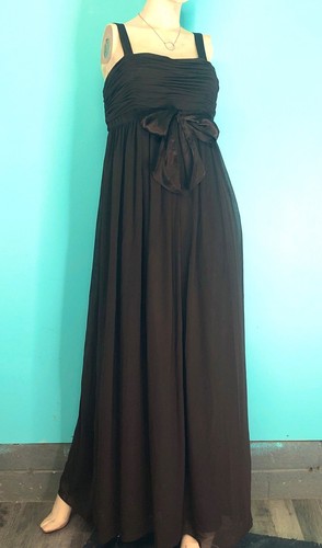 BARI JAY Chocolate Brown Empire Waist Ruched Bust Chiffon A-Line Formal Gown~8 - Picture 6 of 15