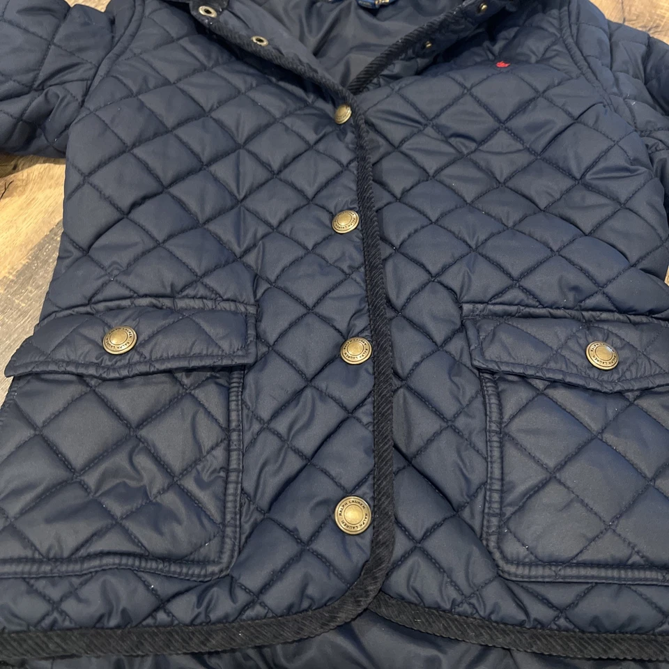 Polo Ralph Lauren Kids Quilted Jacket with Hood, Navy Blue, Size M 8/10 - Image 2 of 4
