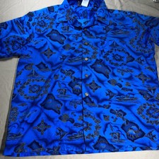 Vintage 90s Hawaiian Shirt Mens XL Thin Blue Detained Map Islands Hawaii Pocket