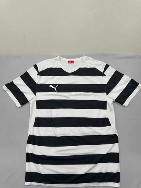 Puma Men's M Black White Striped Soccer Jersey Short Sleeve