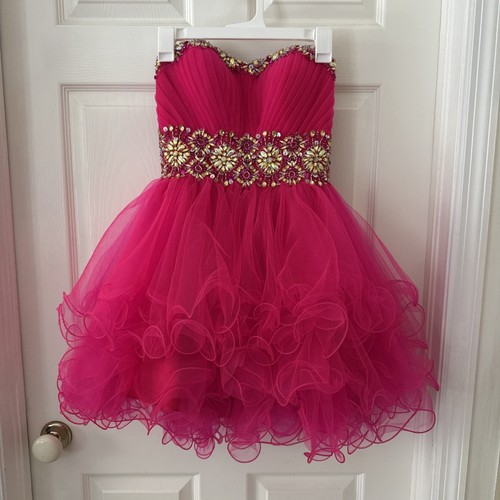 Asped Hot Pink Strass Herzausschnitt Trägerlos Flauschig Ball Brautkleid Gr. XS