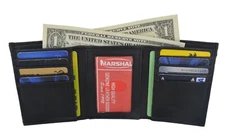 New Mens Black Genuine Leather Trifold Wallet ID Window Credit Card Case Holder