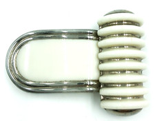 Belt Buckle 1920s White  Silver Ceramic Art Nouveau 2 Pc Czechoslovakia