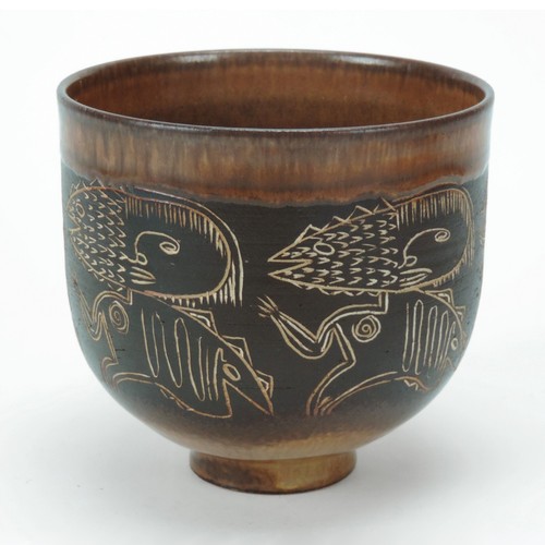 Scheier Pottery studio incised fish figure vase mid century modern ceramics - Picture 2 of 5