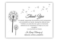 25 Personalized Custom Dandelion Funeral Memorial Thank You Cards