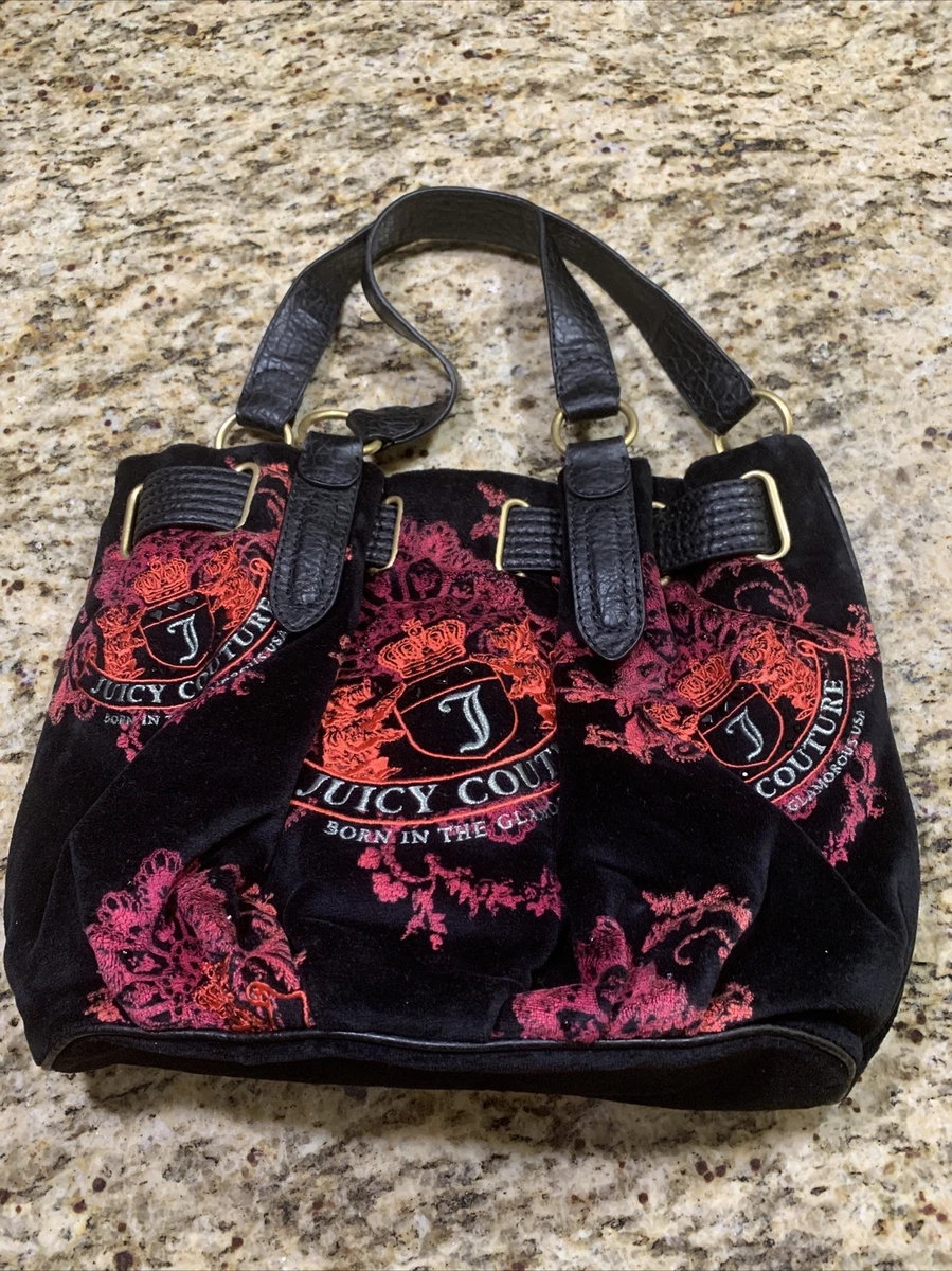 EUC JUICY COUTURE ROYAL CREST SATCHEL HANDBAG IN BLACK BORN IN THE GLAMOROUS  USA | eBay