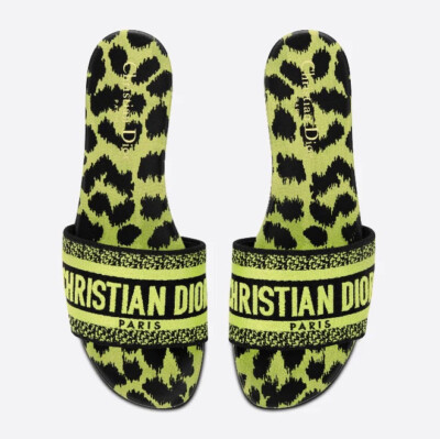 DIOR Lime Pop Mizza Leopard Embroidered Dway Slide Sandals 41 / 11 US SOLD OUT