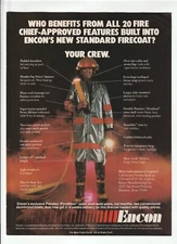 1985 ENCON FIRECOAT Magazine AD ~ FIRE FIGHTER ~ Houston TX ~ JAWS of LIFE/HURST