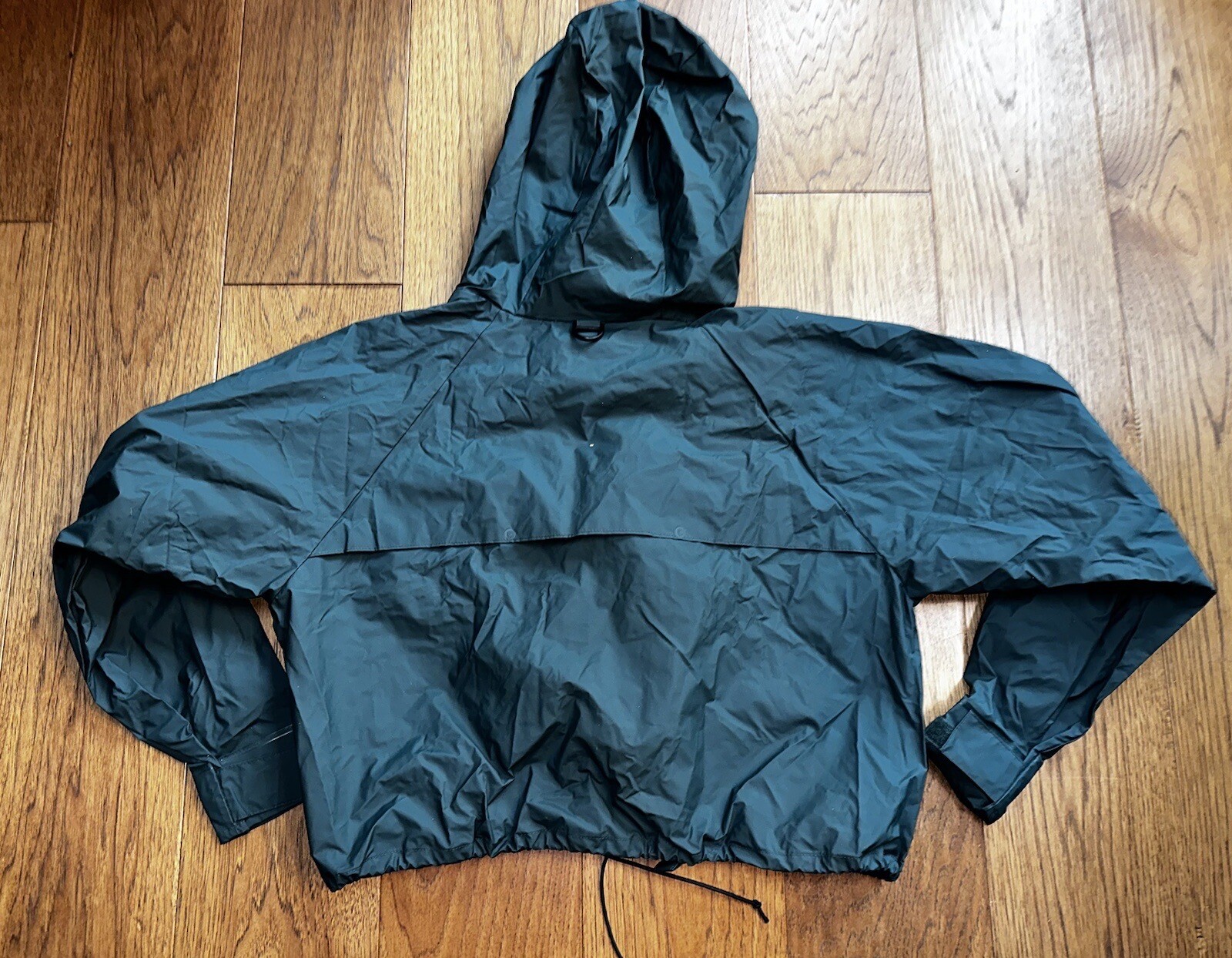 VTG Cabelas Gear  Fly Fishing Hooded Jacket L Green Waist Length Pockets W/ Bag