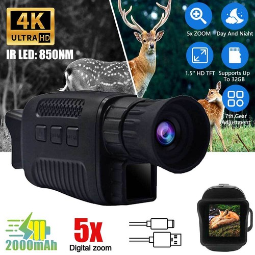 4K HD IR Night Vision Monocular Goggle Hunting 5X Digital Zoom Day/Night Camera - Picture 3 of 21