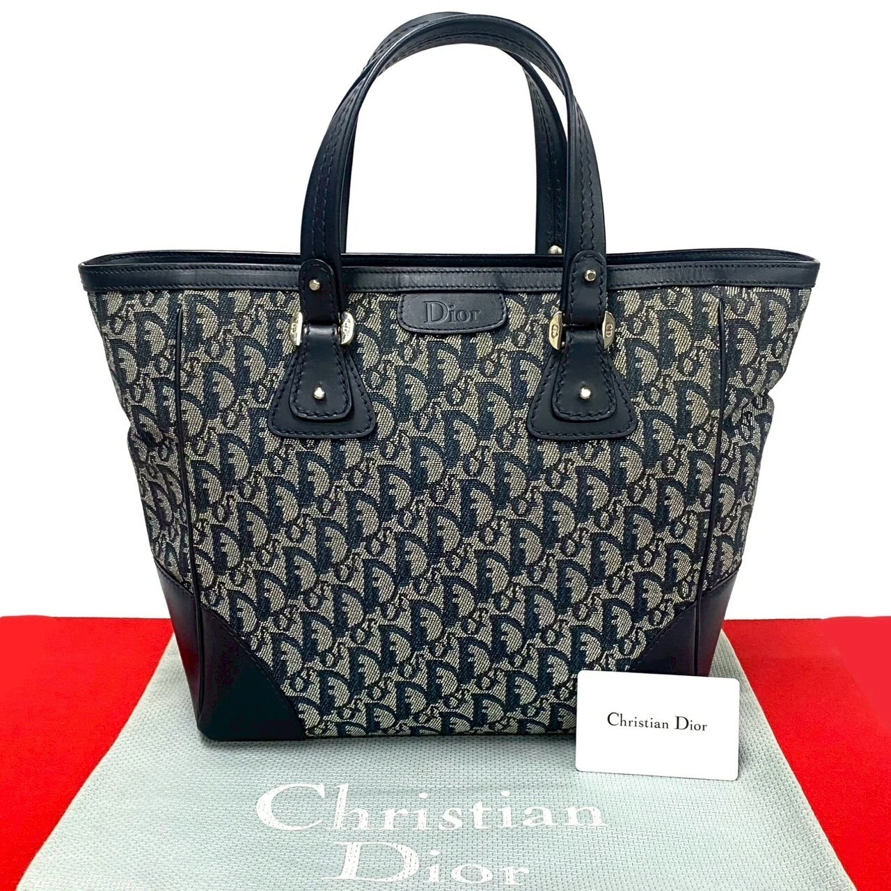 Sac à main Christian Dior motif trotteur toile cuir marine 37302