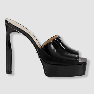 $945 Paul Andrew Women Black Arc Patent Leather Platform Mule Sandals Shoes 38.5