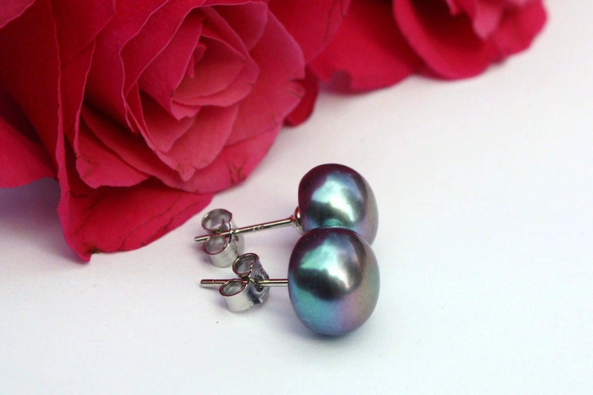 SD Orecchini Pendenti Con Perla Swarovski, In Argento 925, Perla Rotonda 10 Mm, Clip Pieghevoli, Colore Viola Iridescente - copertina