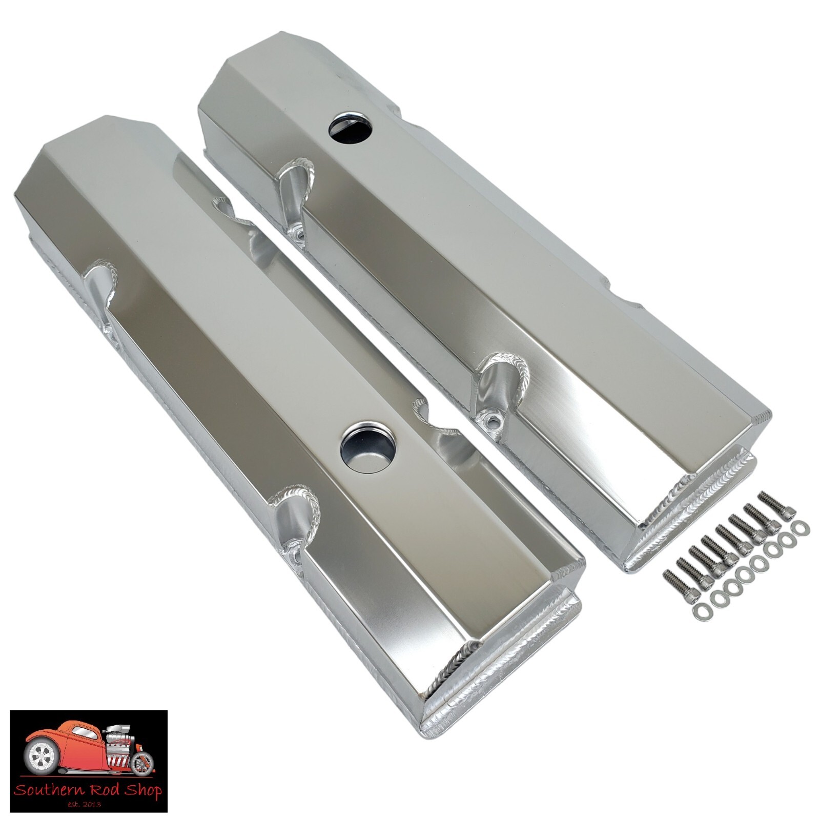 Small Block Chevy SATIN Fabricated Aluminum Valve Covers Welded SBC 350 400