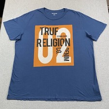 True Religion Shirt Mens 3XL Textart Graphic Logo Cotton City Preppy MADE IN USA