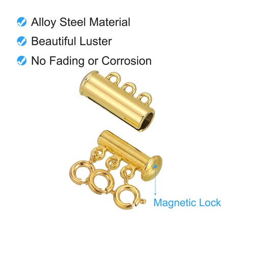 2Pcs Layering Necklace Clasps 2 & 3 Strands Slide Tube Lock Clasp, Silver & Gold - Picture 4 of 6