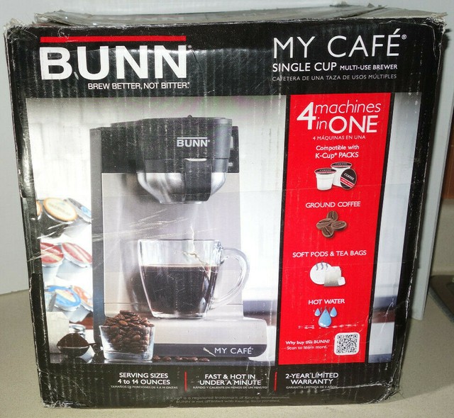 BUNN My Cafe Single Cup Multiuse Brewer Coffee Maker Black Silver MCU